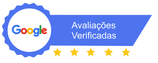 Selo azul do Google com a inscrição “Avaliações Verificadas” e cinco estrelas douradas.
